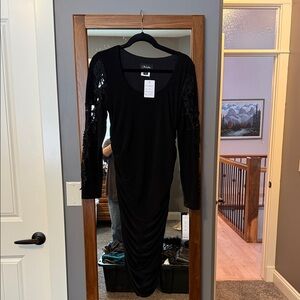 Chaus Elegant Black Lace Sleeve Dress